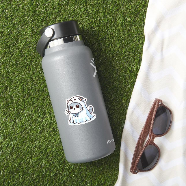 Cat in Ghost Costume for Halloween  (HydroFlask Insitu)