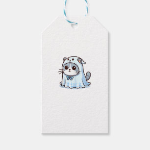 Cat in Ghost Costume for Halloween _1 Gift Tags