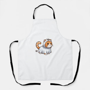 Cat in Ghost Costume for Halloween Apron