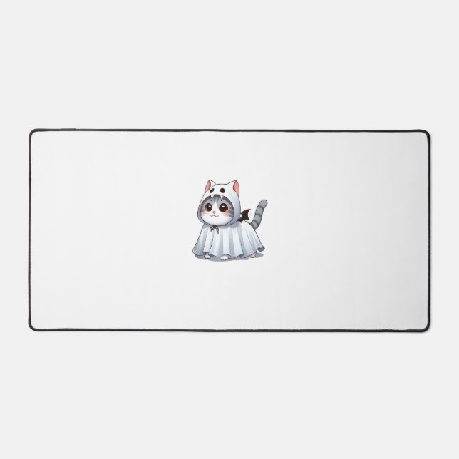 Cat in Ghost Costume for Halloween  Desk Mat (Front)