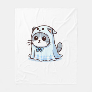 Cat in Ghost Costume for Halloween Fleece Blanket