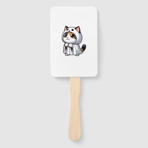 Cat in Ghost Costume for Halloween Hand Fan