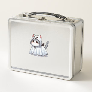 Cat in Ghost Costume for Halloween Metal Lunch Box
