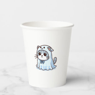 Cat in Ghost Costume for Halloween Paper Cups