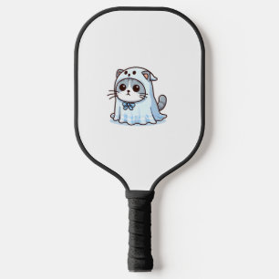Cat in Ghost Costume for Halloween Pickleball Paddle