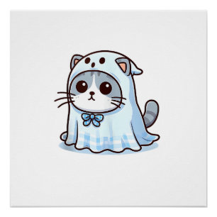 Cat in Ghost Costume for Halloween Tank Top_1 Poster