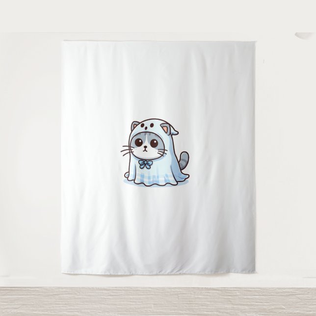 Cat in Ghost Costume for Halloween  Tapestry (Front)