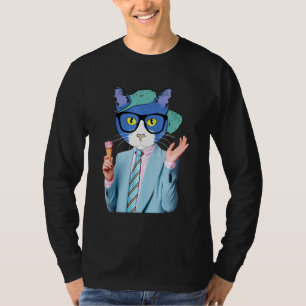 Cat In Glasses Cute Humour And Fun Cat With Ice Cr T-Shirt