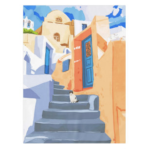 Cat in Greece Tablecloth