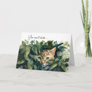 Cat In Green Leaves Birthday Card