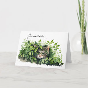 Cat In Green Leaves Birthday Humour Card