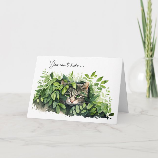 Cat In Green Leaves Birthday Humour Card (Front)