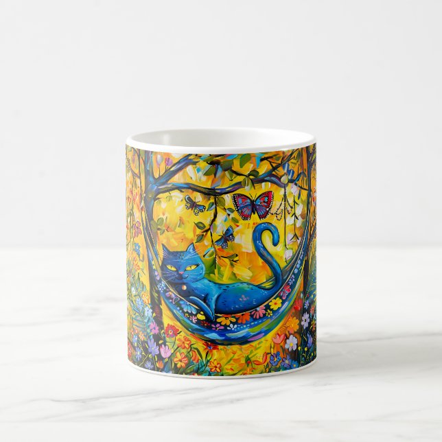 Cat in Hammock Under Tree Coffee Mug (Center)