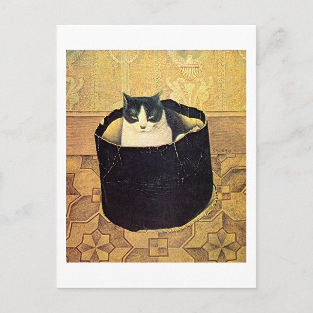 Cat in Hatbox, Solomon Meijer Postcard (Front)