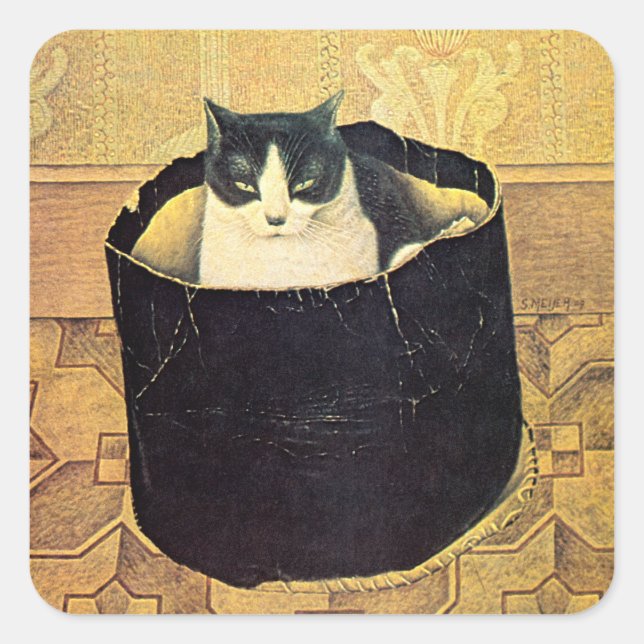 Cat in Hatbox, Solomon Meijer Square Sticker (Front)