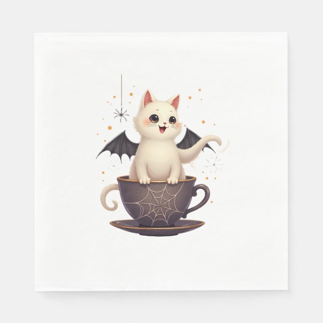 Cat in Haunted Teacup Napkin (Front)