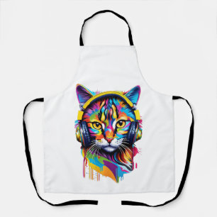 Cat in headphones apron