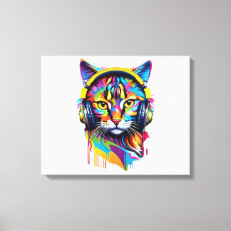 Cat in headphones canvas print