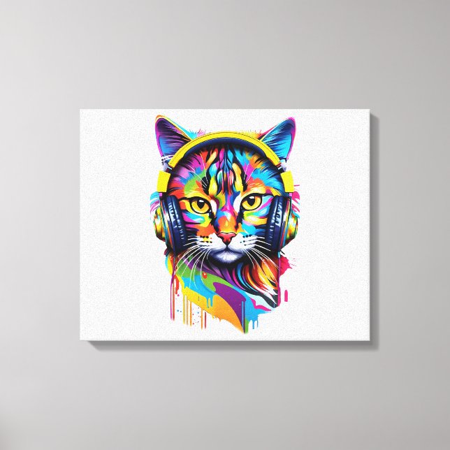 Cat in headphones canvas print (Front)