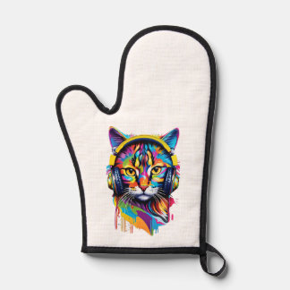 Cat in headphones oven mitt
