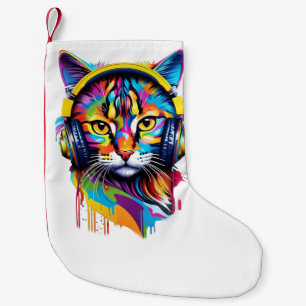 Cat in headphones small christmas stocking