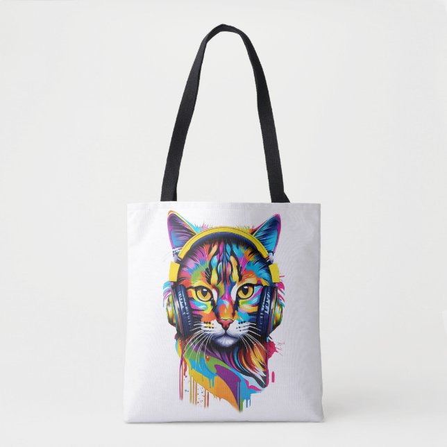 Cat in headphones tote bag (Front)