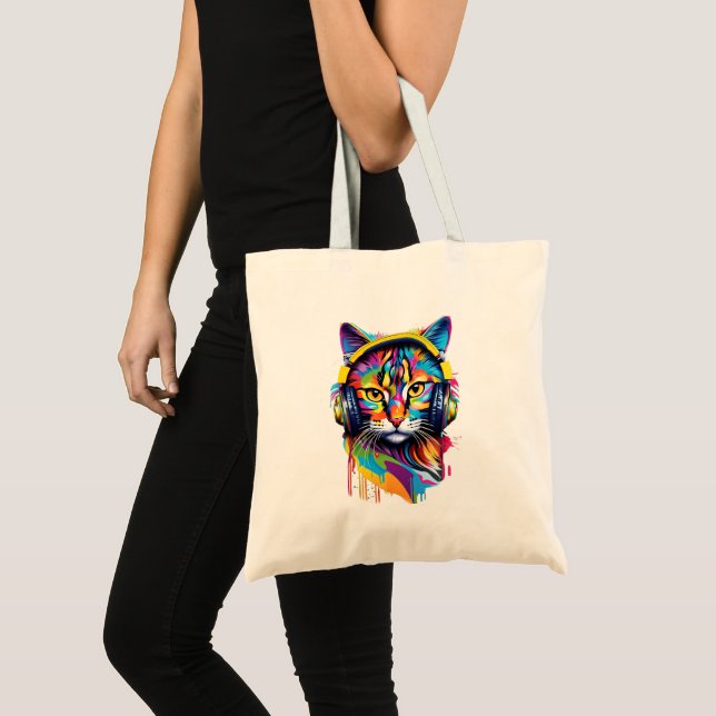 Cat in headphones tote bag (Front (Product))