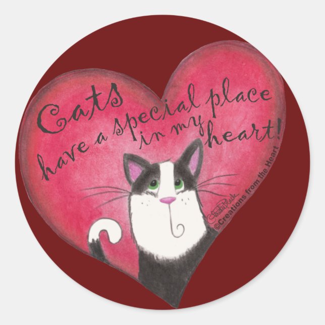 Cat in Heart Classic Round Sticker (Front)