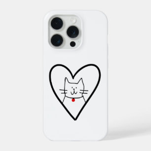 Cat in Heart Doodle iPhone 15 Pro Case