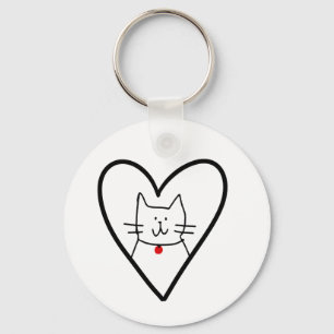 Cat in Heart Doodle Key Ring