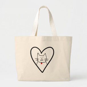 Cat in Heart Doodle  Large Tote Bag