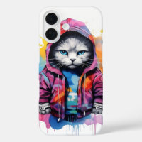 Cat in Hoodie Colourful Graffiti