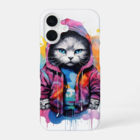 Cat in Hoodie Colourful Graffiti
