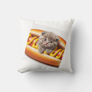 cat in hot dog and mustard cushion