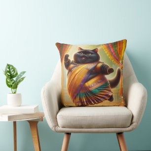 Cat in Indian clothes and dancing Cushion
