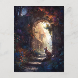 Cat In Magical Alley Fantasy Art Postcard