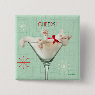 Cat in Martini Glass 15 Cm Square Badge