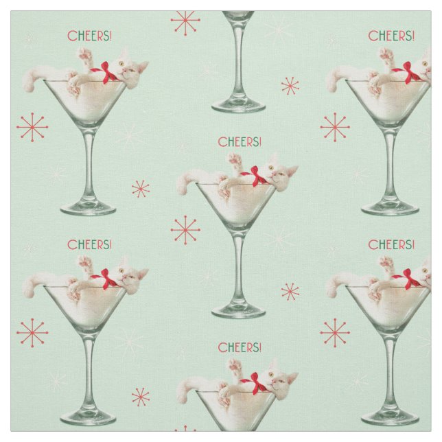 Cat in Martini Glass Fabric (Swatch)