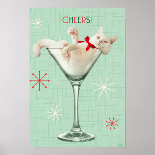 Cat in Martini Glass Poster