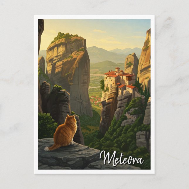 Cat in Meteora Greece Travel Postcard (Front)