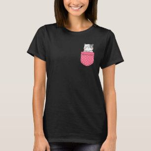 Cat In My Pocket Pink Polka Dot Pocket Cat T-Shirt