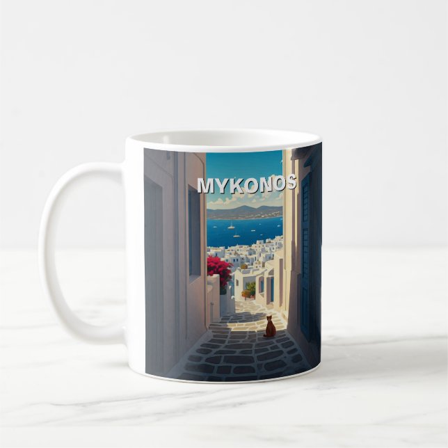 Cat in Mykonos Greece Cyclades Travel Coffee Mug (Left)