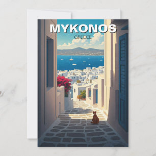 Cat in Mykonos Greece Cyclades Travel Holiday Card