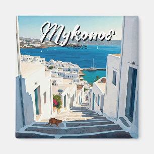 Cat in Mykonos Greece Cyclades Travel Magnet