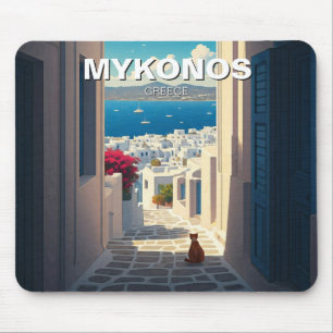 Cat in Mykonos Greece Cyclades Travel Mouse Pad
