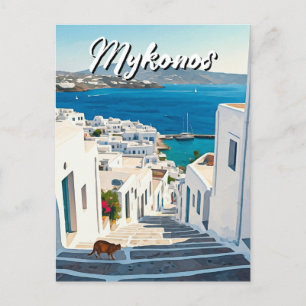 Cat in Mykonos Greece Cyclades Travel Postcard