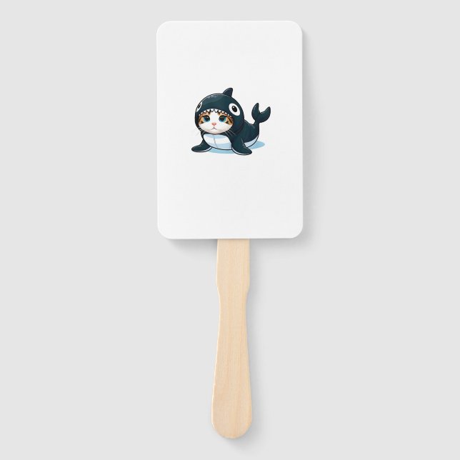 Cat in Orca Costume  Hand Fan (Front)