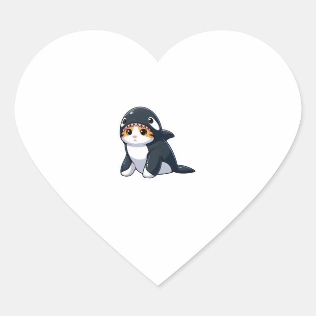 Cat in Orca Costume   Heart Sticker (Front)