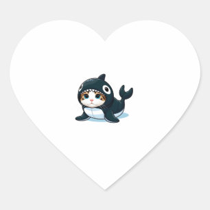 Cat in Orca Costume  Heart Sticker