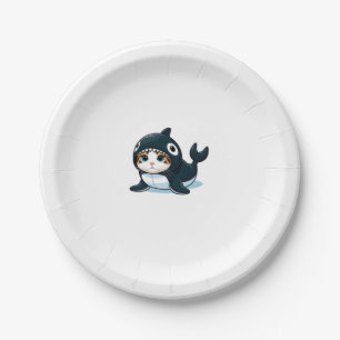 Cat in Orca Costume Paper Plate